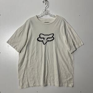 FOXRACING‎ White Casual Legacy Fox Head Logo 100% Tee Cotton Shirt Mens Size XL